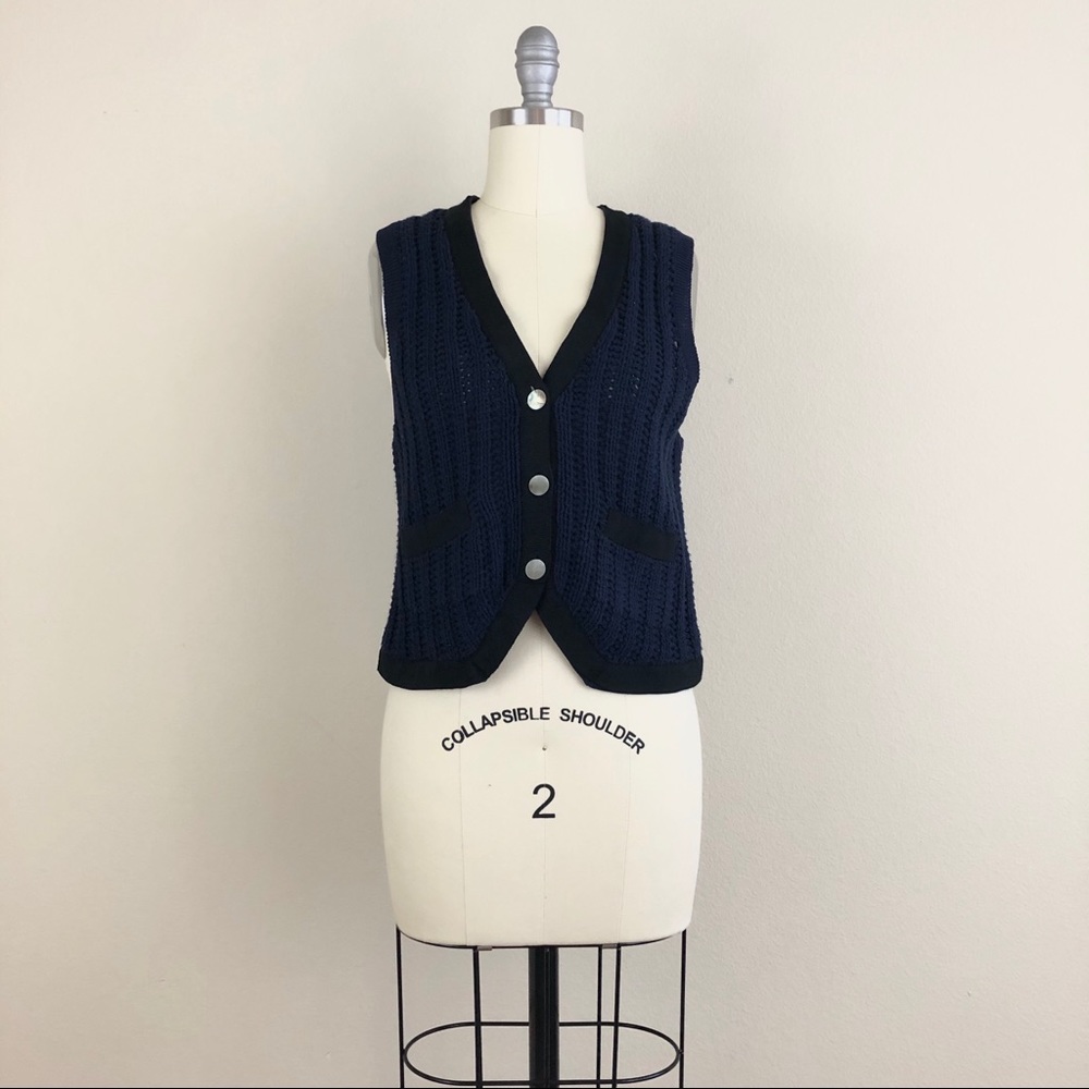 Phillip Lim Navy Open Knit Sweater Vest - Picture 2 of 6